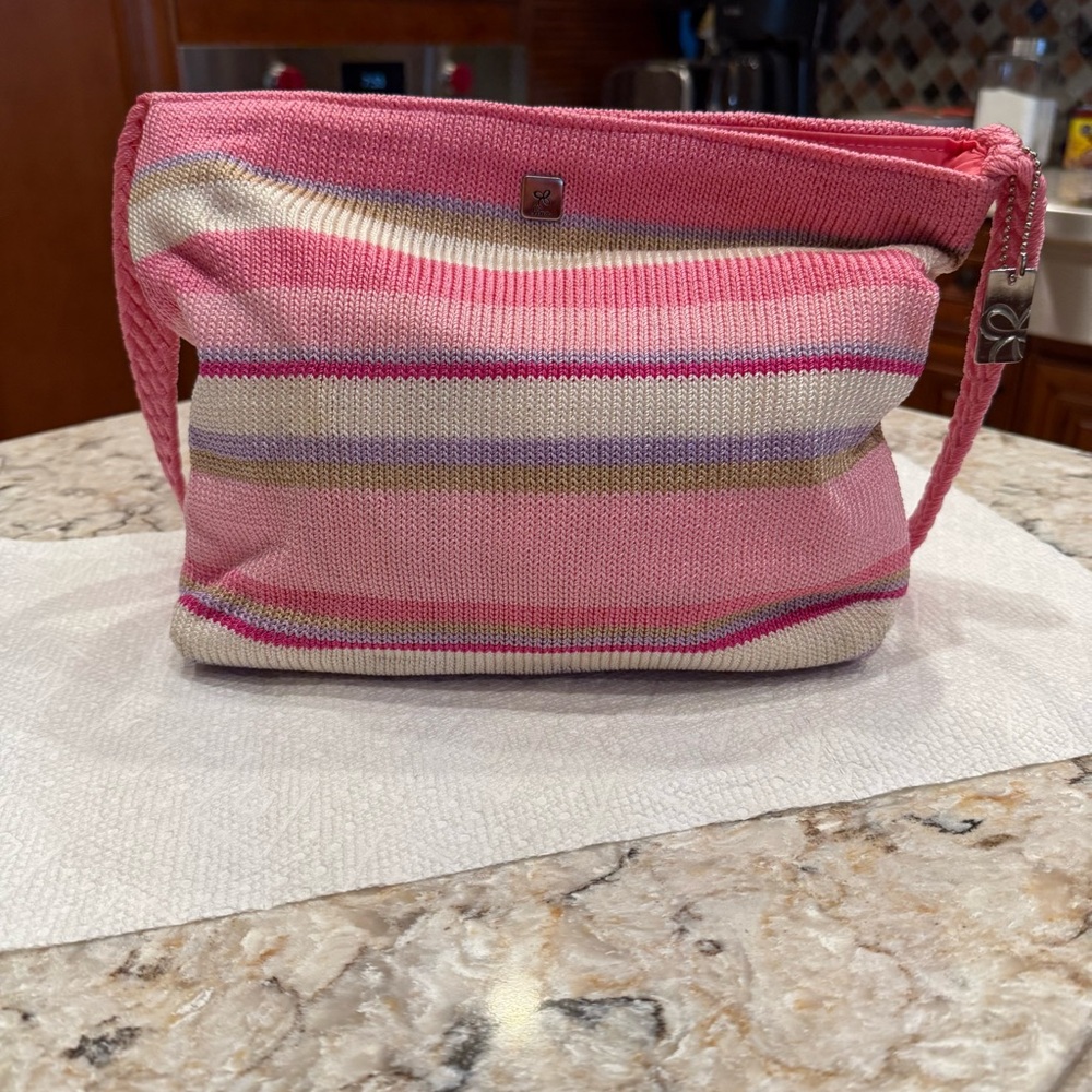 Lina Tight Crochet Pink Striped Women's Shoulder Bag